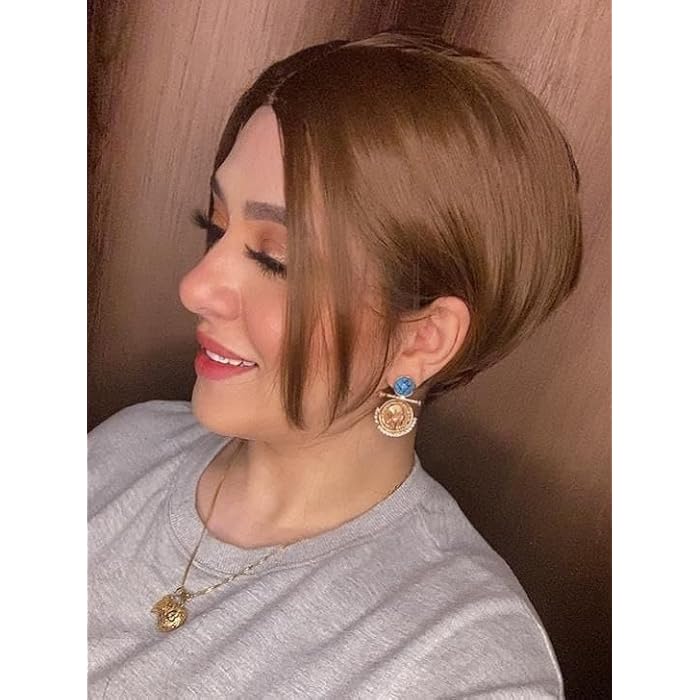 DILLARDS Synthetic Heat Fiber Wig Light Brown Short Straight Wig Suitable For Daily Wear - Image 3